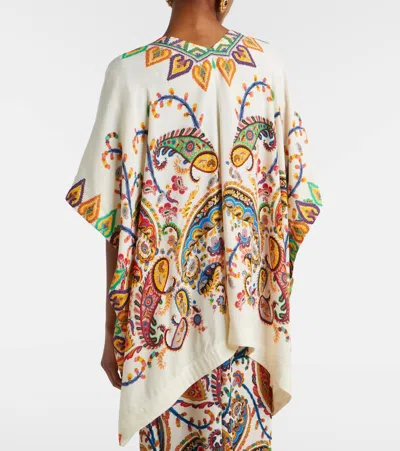 Etro Printed Kimono Jacket Open Front Draped In White