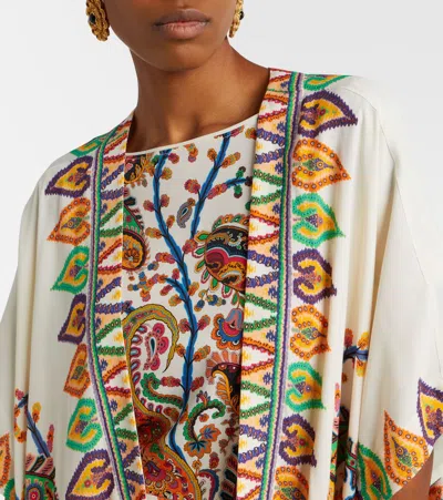 Etro Printed Kimono Jacket Open Front Draped In White
