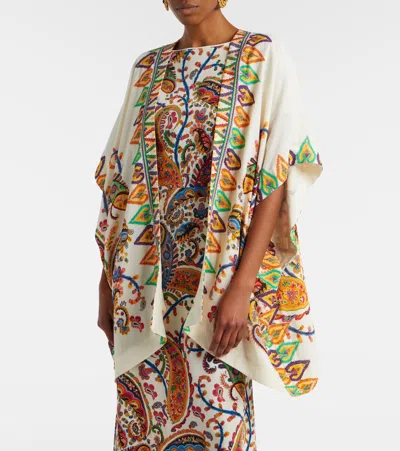 Etro Printed Kimono Jacket Open Front Draped In White