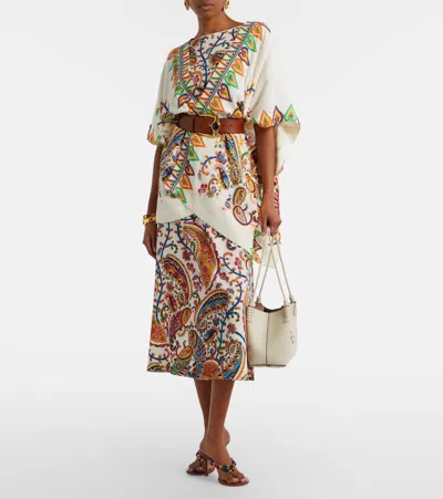 Etro Printed Kimono Jacket Open Front Draped In White