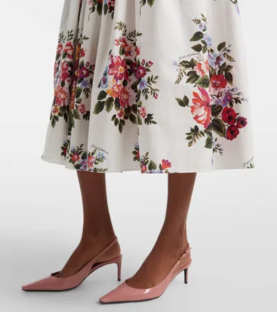 Dolce & Gabbana White Cotton Midi Dress With Floral Print Dolce E Gabbana In Multi