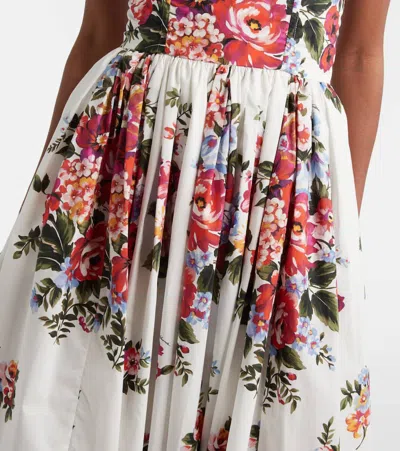 Dolce & Gabbana White Cotton Midi Dress With Floral Print Dolce E Gabbana In Multi