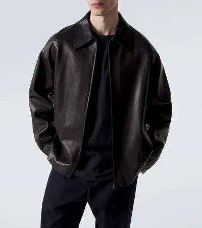 The Row Zippered Leather Jacket In Black