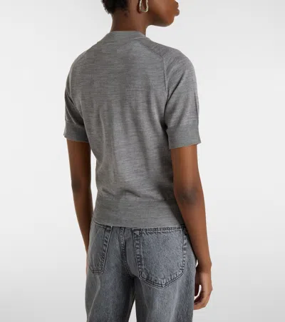 Ami Alexandre Mattiussi Ami Paris Embroidered Heart Round Collar Short Sleeve Sweater In Gray