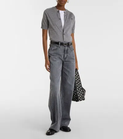 Ami Alexandre Mattiussi Ami Paris Embroidered Heart Round Collar Short Sleeve Sweater In Gray