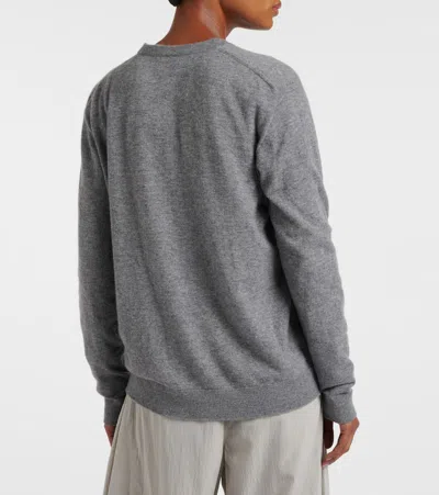 The Row Nian Long Sleeve Top Ribbed V Neckline In Gray
