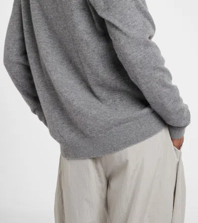 The Row Nian Long Sleeve Top Ribbed V Neckline In Gray