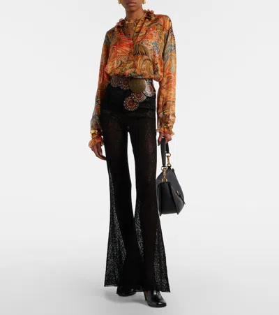 Etro Printed Ruffled Silk Blouse In Brown