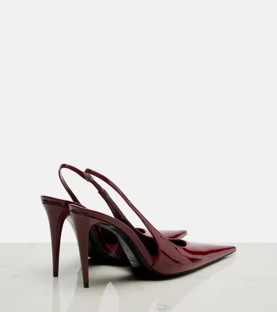 Saint Laurent Guermantes Slingback Pumps In Red Patent Leather In Burgundy