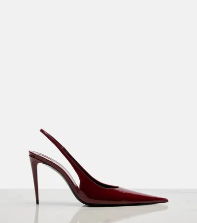 Saint Laurent Guermantes Slingback Pumps In Red Patent Leather In Burgundy