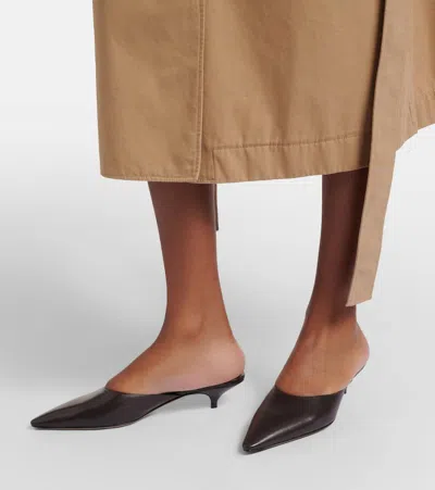 The Row Liisa Leather Kitten Heel Pointed Toe Mules In Black