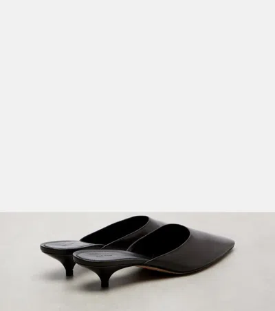 The Row Liisa Leather Kitten Heel Pointed Toe Mules In Black