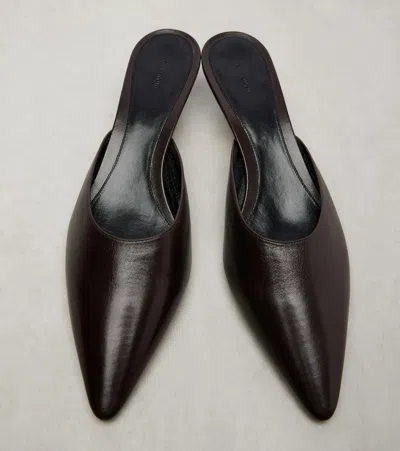 The Row Liisa Leather Kitten Heel Pointed Toe Mules In Black