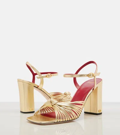 Valentino Garavani 90mm Vlogo Anne Metallic Leather Block-heel Sandals In Yellow