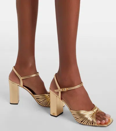 Valentino Garavani 90mm Vlogo Anne Metallic Leather Block-heel Sandals In Yellow