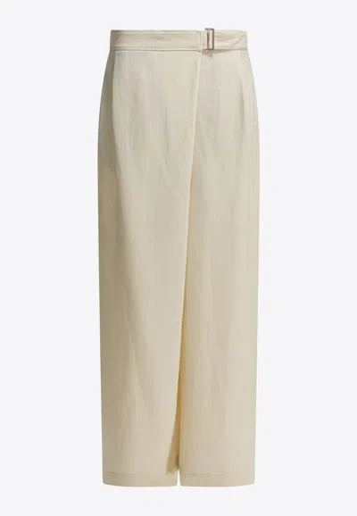 Brunello Cucinelli Women Ivory Fluid Twill Sartorial Wrap Trousers In Brown