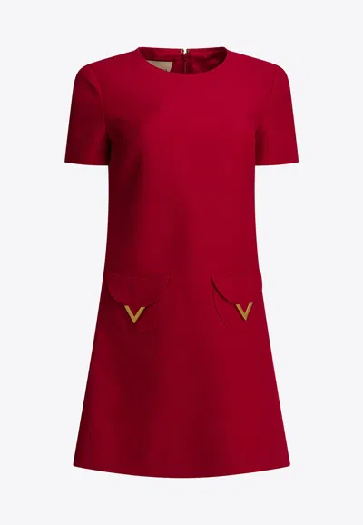 Valentino Womens Paris Pocket-front Short-sleeve Wool-blend Midi Dress In Red