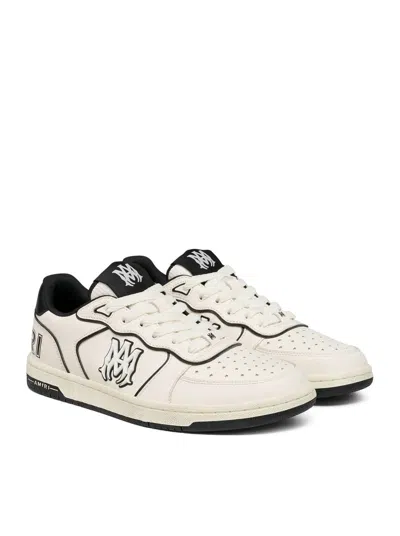 Amiri Newport White Sneakers Low Top With Logo Patch On The Side And Contrasting Heel With Leather Logo Le In Black
