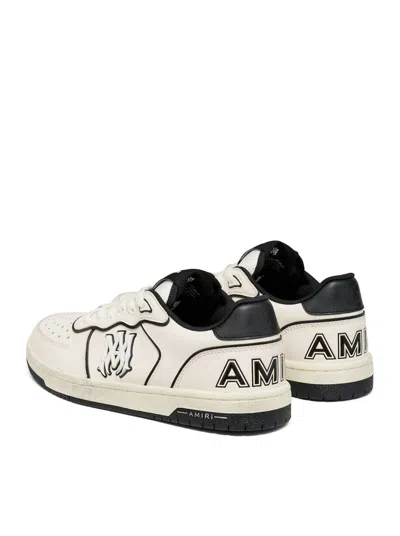 Amiri Newport White Sneakers Low Top With Logo Patch On The Side And Contrasting Heel With Leather Logo Le In Black