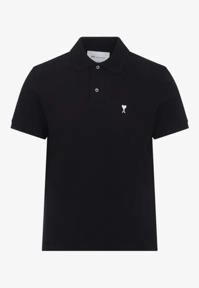 Ami Alexandre Mattiussi Black Cotton Short Sleeves Ami De Coeur Polo Shirt Black