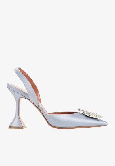 Amina Muaddi Elegant Crystal-embellished Pointed Toe Slingbacks With 95mm Heel In Purple