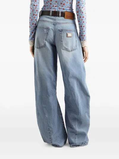 Dolce & Gabbana Cotton Denim Jeans Regular Fit Wide Leg In Multi