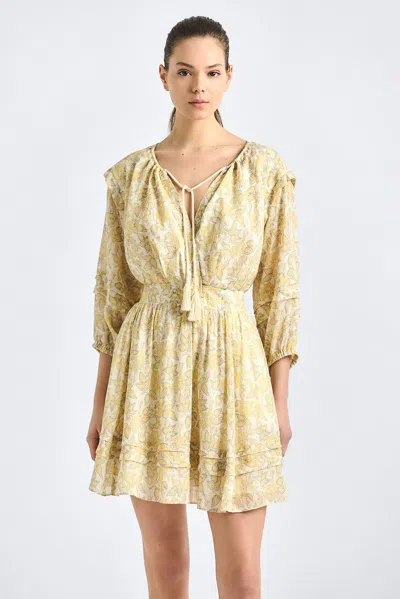 Derek Lam 10 Crosby Solange Print Voile Minidress In Yellow