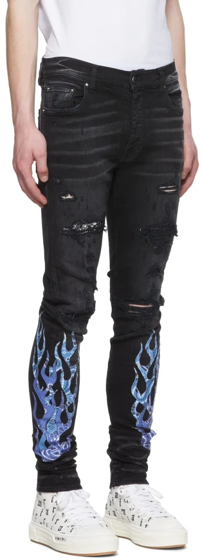 Amiri Flame-patch Jeans In Black