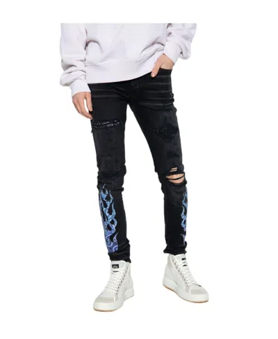 Amiri Flame-patch Jeans In Black