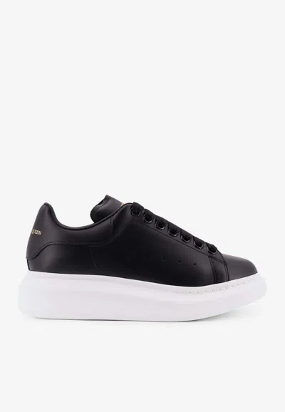 Alexander Mcqueen Black Low Top Sneakers With Logo Lettering On Tongue And Heel In Leather Woman In Multi