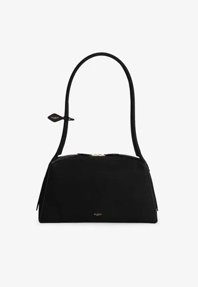 Alaïa Le Bouledogue Bowling Shoulder Bag In Nubuck Leather In Black
