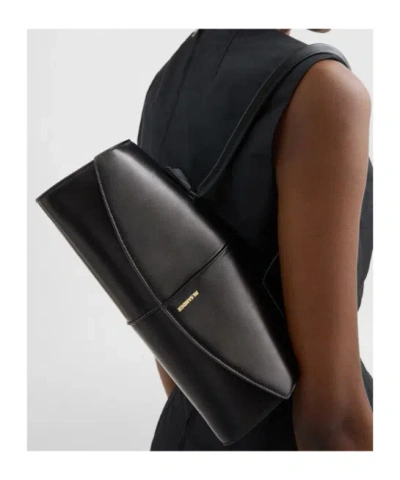 Jil Sander Linea Angular Leather Shoulder Bag In Black