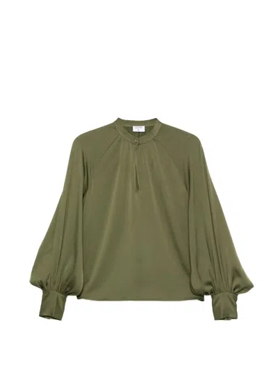 Filippa K Bishop-sleeve Satin Blouse In Green