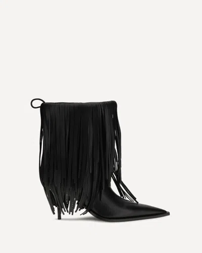 Balenciaga Avenue Fringe Ankle Boots Pointed Toe Pull Tab In Black