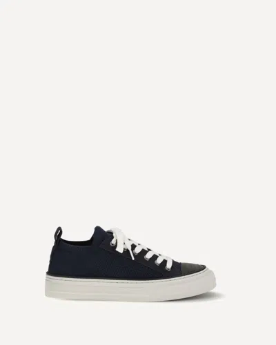 Brunello Cucinelli Bead-embellished Suede-trimmed Stretch-knit Sneakers In Blue