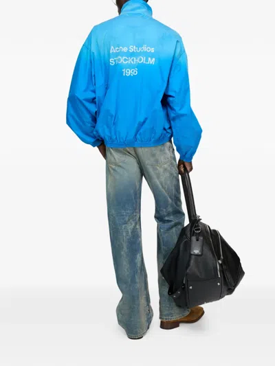 Acne Studios Olando Logo-print Cotton-poplin Jacket In Blue