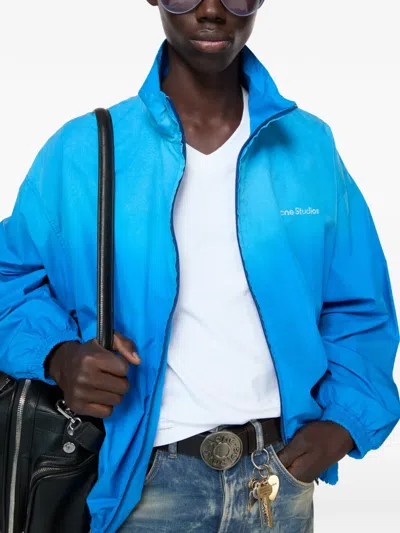 Acne Studios Olando Logo-print Cotton-poplin Jacket In Blue
