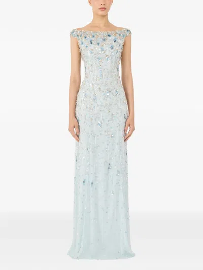 Jenny Packham Jessie Embellished Off-the-shoulder Gown In Blue