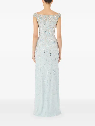 Jenny Packham Jessie Embellished Off-the-shoulder Gown In Blue