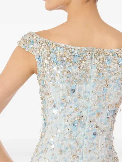 Jenny Packham Jessie Embellished Off-the-shoulder Gown In Blue