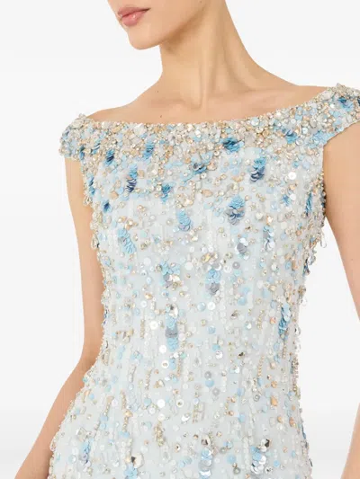 Jenny Packham Jessie Embellished Off-the-shoulder Gown In Blue