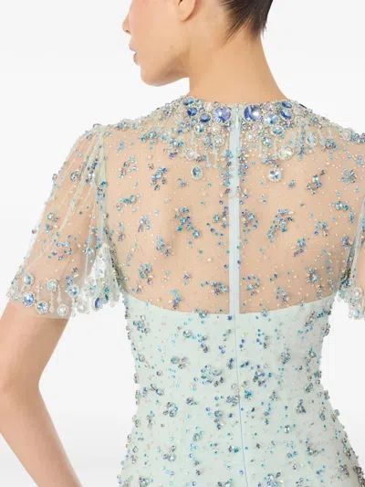 Jenny Packham Beaded Short Sleeve Maxi Dress In Blue