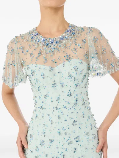Jenny Packham Beaded Short Sleeve Maxi Dress In Blue