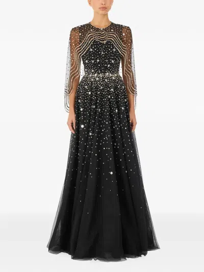 Jenny Packham Oliver Beaded-applique Maxi Dress In Black