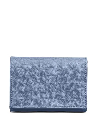 Prada Triangle Logo Leather Wallet In Blue