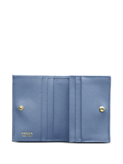 Prada Triangle Logo Leather Wallet In Blue