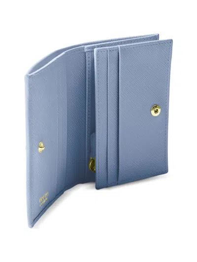 Prada Triangle Logo Leather Wallet In Blue