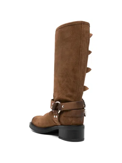 Gisel Moire Buckle-strap Boots In Brown