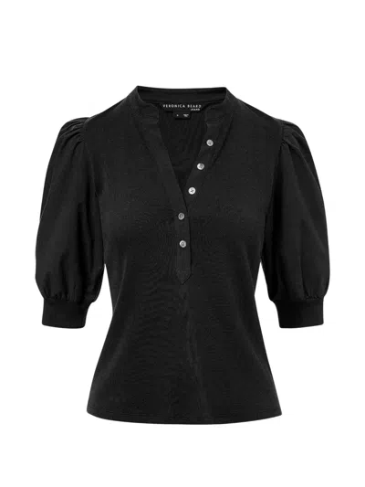 Veronica Beard Coralee Puff Sleeve Button-front Top In Black