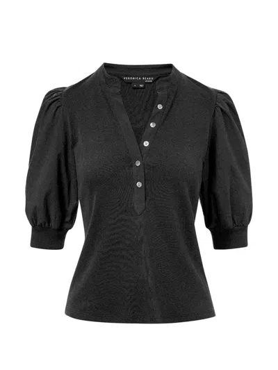 Veronica Beard Coralee Puff Sleeve Button-front Top In Black